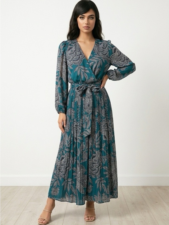 ryegrass Dresses & Skirts - Ryegrass Teal Floral Pleated Midi Dress NWT Small